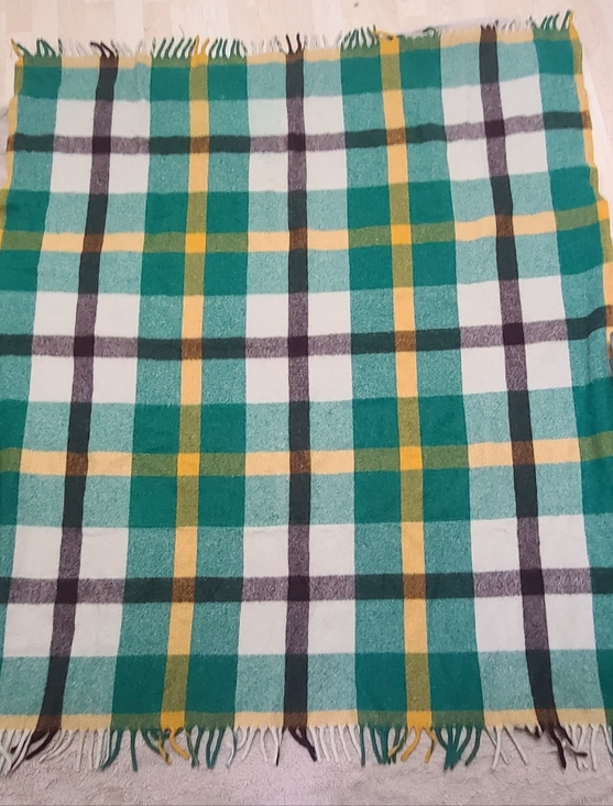 Other - Vintage Wool Green Plaid Tartan Plaid Fringe Throw Blanket